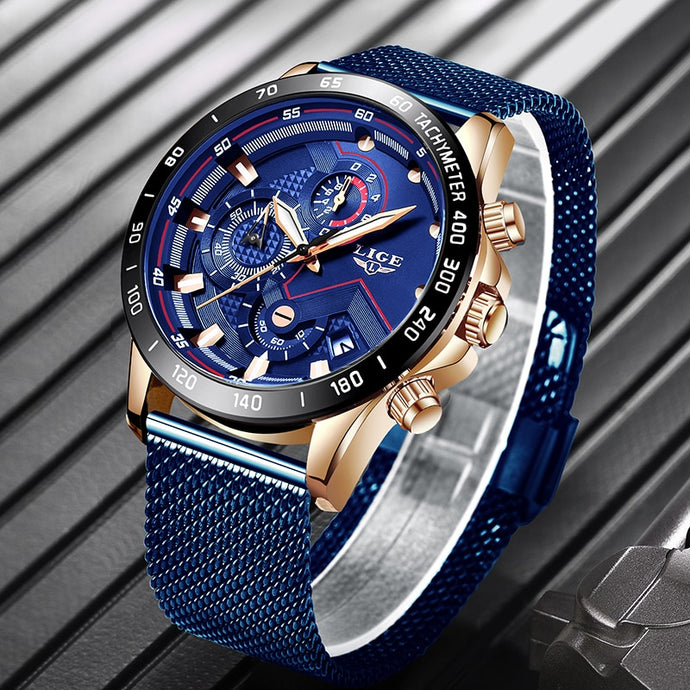 New Watch LIGE Blue Waterproof for men